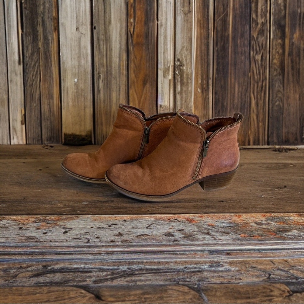 Lucky Brand Bartalino Womens Leather Zipper Booties Brown Size 9